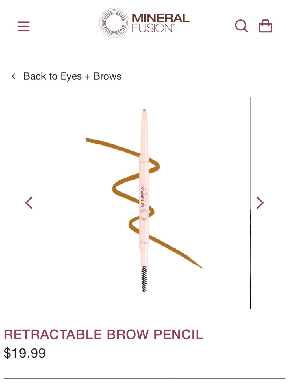 NIB Mineral Fusion Retractable Brow Pencil in Medium Brown